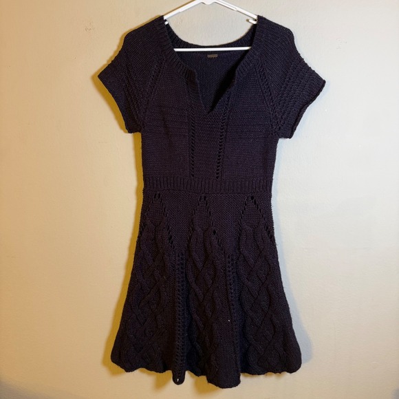 Free People Dresses & Skirts - Free People Women Purple Cable Knit Wool Blend Short Sleeve Mini Dress Fit Flare